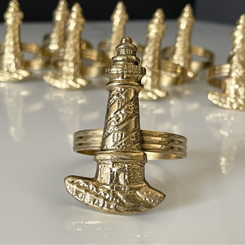 SET of 9 Lighthouse Brass Napkin Rings